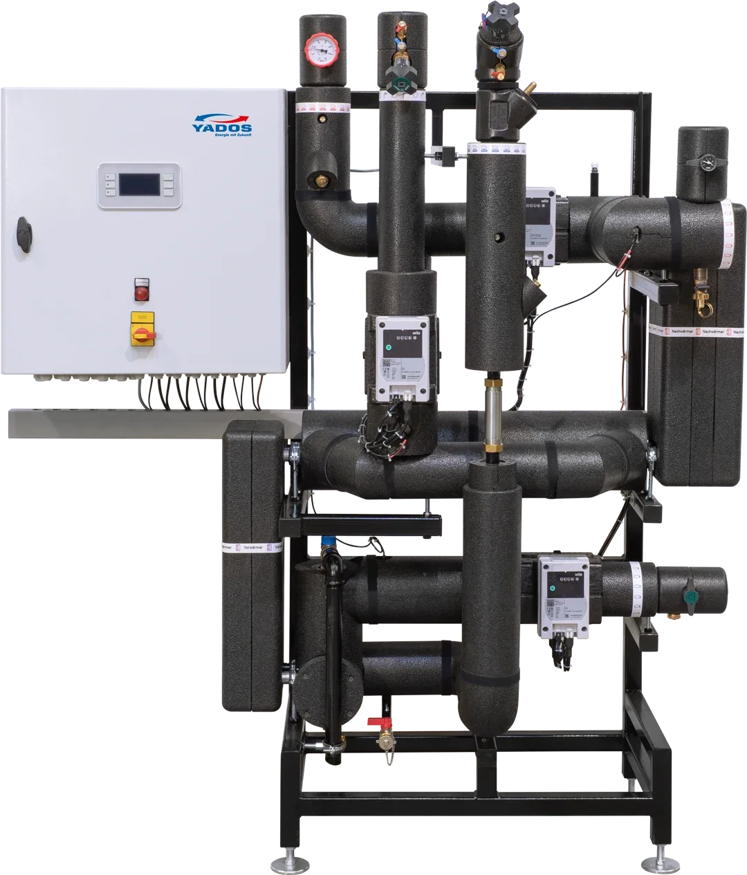 YADOS domestic hot water unit with insulated piping and a control cabinet